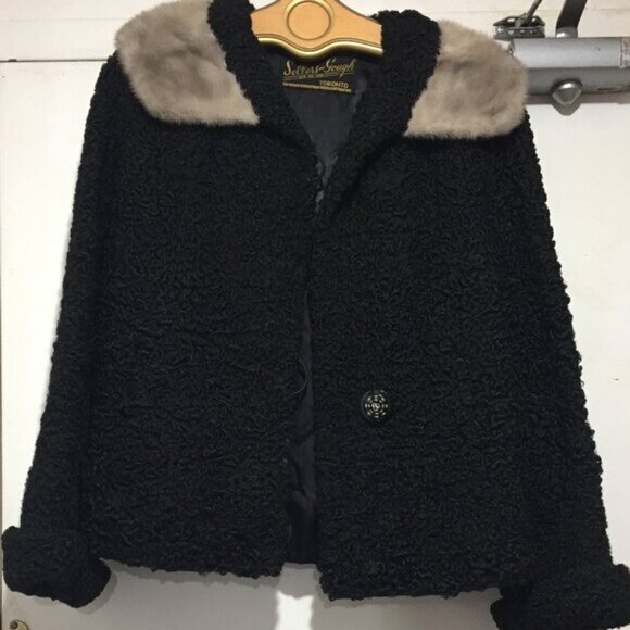 VINTAGE SELLERS-GOUGH TORONTO PERSIAN LAMB CURLY COAT MINK COLLAR SIZE S - Picture 6 of 10